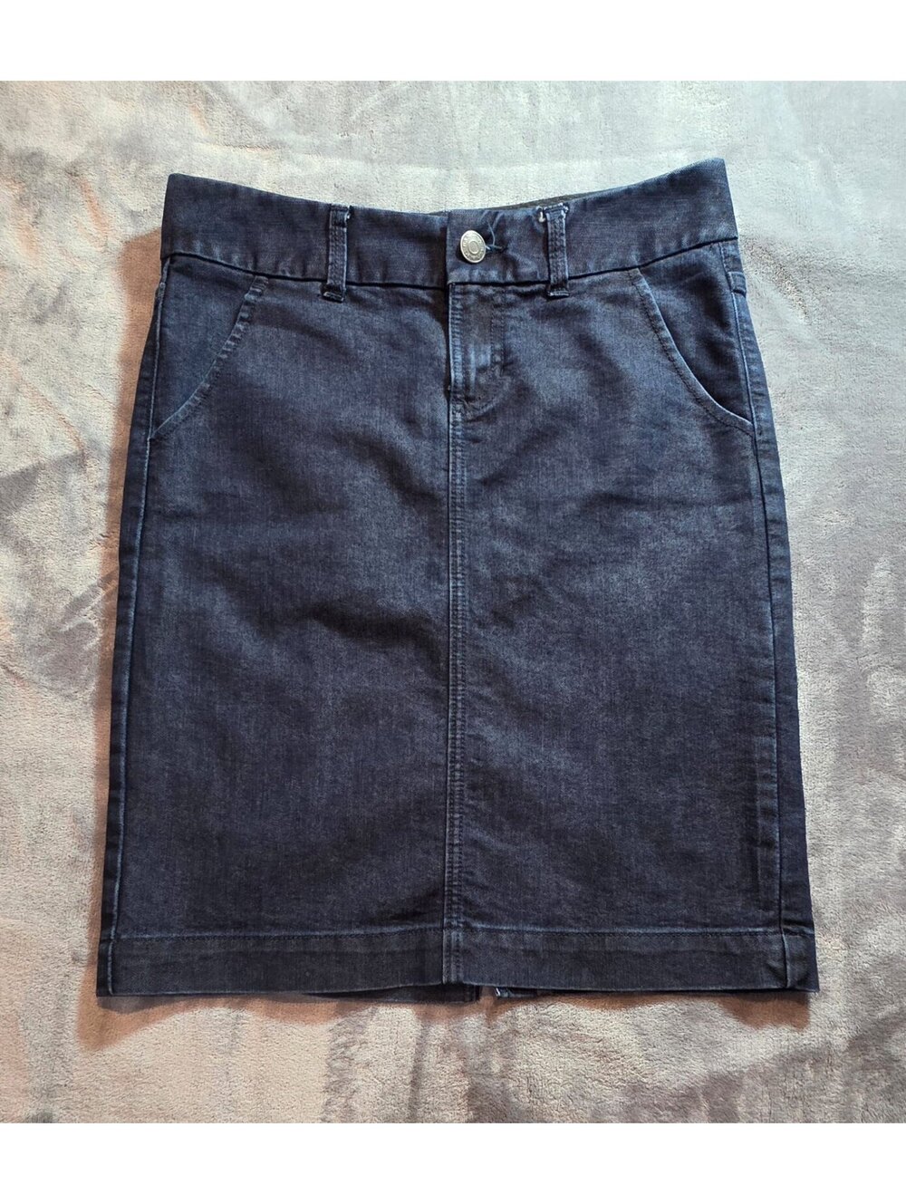 Banana Republic Dark Denim Pencil Skirt with Back Slit, 70% cotton 30% Polyester